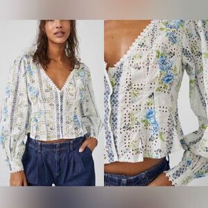 Free people NWT Blossom Eyelet Top in Bright White Combo Size M